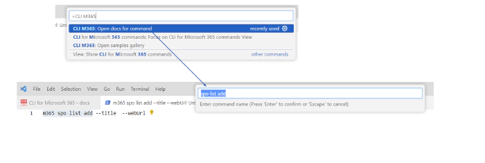 VS Code command to open docs